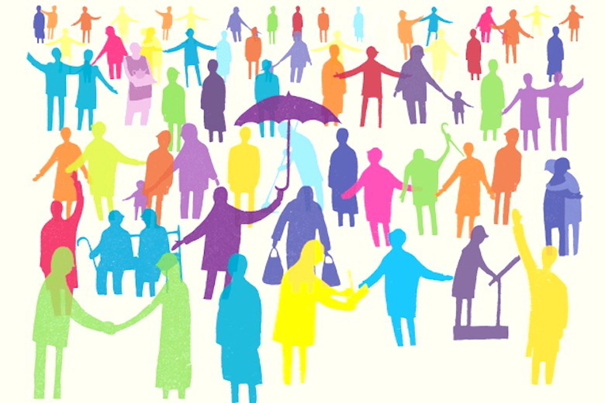 Immagine grafica ti molte persone stilizzate e colorate
